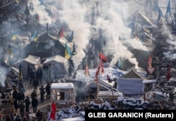 A view of antigovernment protesters camping on Independence Square on January 24.