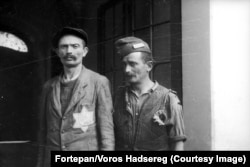 Jewish men in Budapest photographed during the siege.