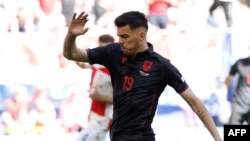 Albanian forward Mirlind Daku during the UEFA Euro 2024 match against Croatia