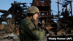 A Ukrainian soldier in the town of Avdiyivka in the Donetsk region in November