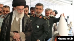 Iranian Supreme Leader Ali Khamenei (left) with Amir Ali Hajizadeh, the commander of the IRGC's Aerospace Force. (file photo)