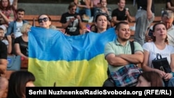 Ukrainians in Kyiv mark the enactment of the State Language Law in July 2019.