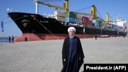 Iranian President Hassan Rohani inaugurates the first phase of the Chabahar Port in the southern Iranian coastal city in December 2017.