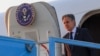 US Secretary of State Antony Blinken disembarks in Tel Aviv on August 18. 