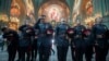 Russian soldiers attend a service in the Cathedral of Christ's Resurrection in Patriot Park, outside Moscow.