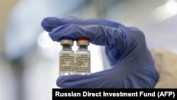 A photo provided by the Russian Direct Investment Fund shows the Russian vaccine against the coronavirus.