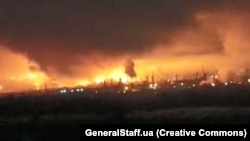 An oil refinery is ablaze following a Ukrainian drone strike on the city of Kstovo, Nizhny Novgorod region, Russia, on January 29.