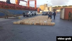 The cocaine haul is shown in the port of Cape Verde after being seized by the authorities in February 2019.