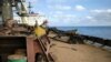 A civilian cargo vessel carrying Ukrainian grain is seen after it was hit by a Russian missile on September 12 in the Black Sea. 