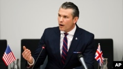 U.S. Defense Secretary Pete Hegseth at a meeting of Ukraine's military allies at NATO headquarters in Brussels on February 12, 2025.