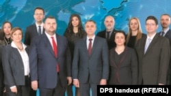 Peevski (front row, second left) appears with other candidates from his Movement for Rights and Freedoms party in a campaign poster for the European elections.