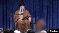 Iranian Supreme Leader Ayatollah Ali Khamenei addresses a crowd on December 11. 