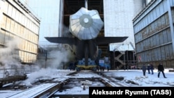 A nuclear-powered submarine, pictured in 2017, at the Sevmash shipyard, which is close to Nyonoksa where the explosion occurred.