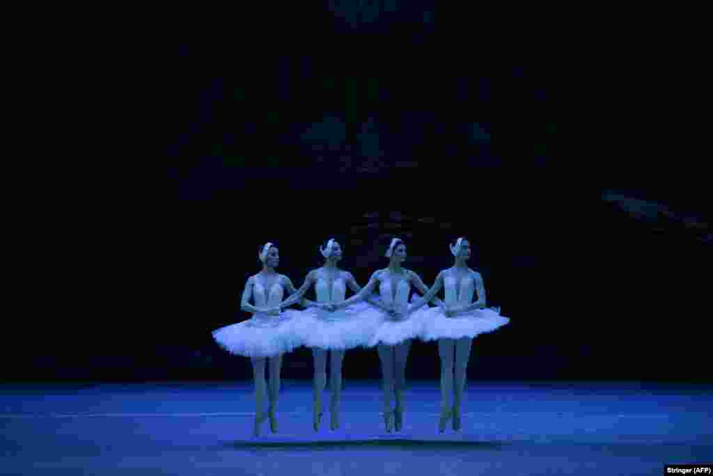 Ballet dancers perform in Swan Lake at the Donbass Opera in the Russian-occupied city of Donetsk in Ukraine.&nbsp;