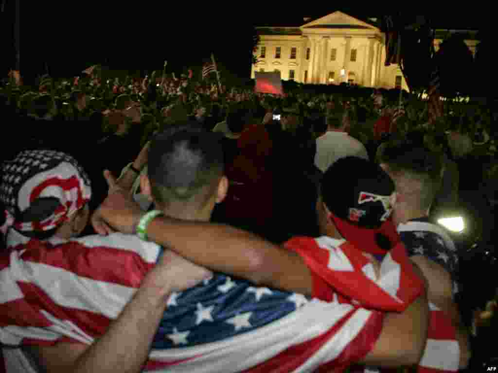 People celebrate outside the White House in Washington, D.C.