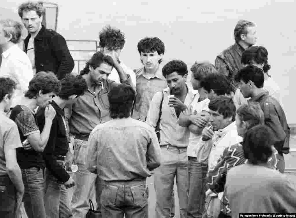 Unemployed men wait for odd jobs in Budapest in 1988. Despite being relatively free compared to other countries in the Eastern Bloc, by the late 1980s Hungary&rsquo;s economy was withering. As much as 17 percent of the population was living in poverty according to World Bank estimates &nbsp;and suicide rates in the country were the highest in Europe. &nbsp;