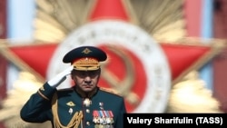 Russian Defense Minister Sergei Shoigu takes part in a rehearsal for the Victory Day parade on Red Square in central Moscow in 2019.