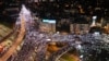 Students and others block key roads in the Serbian capital, Belgrade, on January 27.