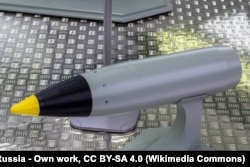 A model of the smallest Soviet-made tactical nuclear weapon, a 152-millimeter artillery shell.