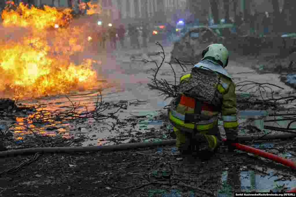 This was the scene at just one of several blast sites in Kyiv, after the latest of a sustained campaign of drone and missile strikes by Russian forces.&nbsp;&nbsp;