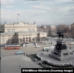 A photo by Payonet Burnev of Bulgaria's old National Assembly Building and the statue known as the Monument to the Tsar Liberator, depicting Russia's Emperor Alexander II. The photo was taken in 1965.