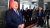 Belarusian leader Alyaksandr Lukashenka addresses the media after voting at a polling station in Minsk in February.