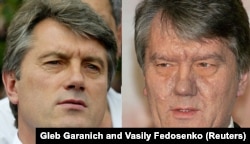 Images of Viktor Yushchenko in file photos taken in July (left) and November 2004.