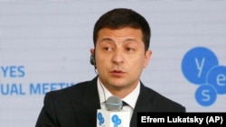 Ukrainian President Volodymyr Zelenskiy addresses the Yalta European Strategy meeting in Kyiv on September 13.