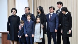 Uzbek President Shavkat Mirziyoev (third left) with members of his family in 2016.