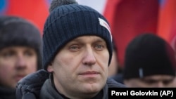 Opposition leader Aleksei Navalny attends a rally in memory of opposition leader Boris Nemtsov.