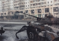 Another of the destroyed Russian armored vehicles