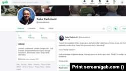 Sasa Radulovic, the leader of Serbia's Enough Is Enough party, said that he had abandoned Twitter and now has a profile on Gab.