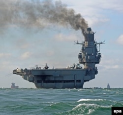 The Admiral Kuznetsov is seen in the English Channel on October 21, 2016.