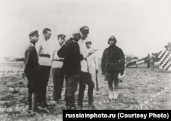 Wrangel inspects pilots of his military's meager air force in Crimea, likely between April and November 1920.