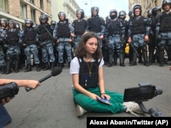 Olga Misik at a Moscow protest in 2019.