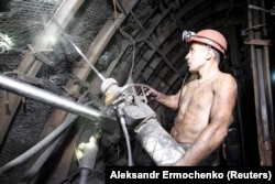 A miner works at Belorechenskaya coal mine in the Luhansk region.