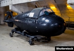 A Triton 1M midget submarine on display inside the Balaklava base in November 2015