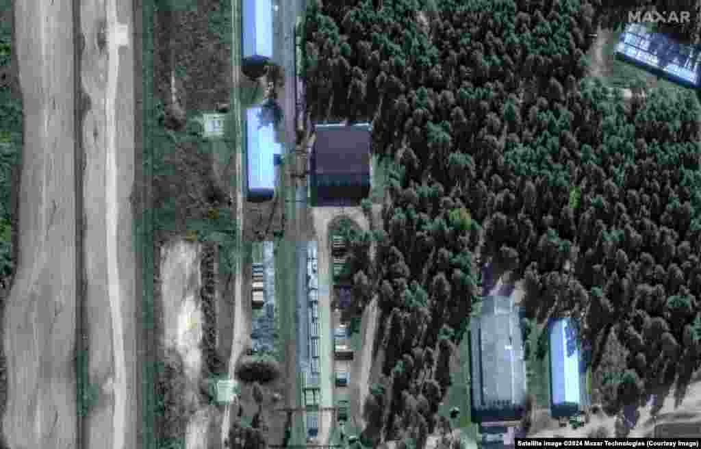 A section of the facility in&nbsp;Oktyabrskiy where possible missile canisters can be seen lined up next to a railway line on September 18.&nbsp;