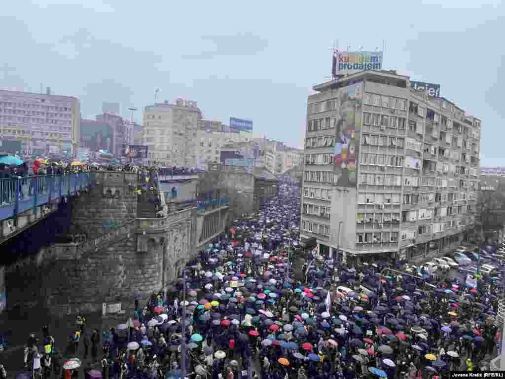 Students block more than 60 faculties and two university headquarters on January 24 in the Serbian capital, Belgrade.