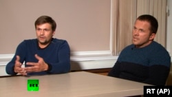 Two men identified as Ruslan Boshirov (left) and Aleksandr Petrov (right), whom British authorities have blamed for the poisoning of Sergei Skripal and his daughter, have been included on the sanctions list. 