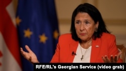 Georgian President Salome Zurabishvili speaks to RFE/RL on October 29. 