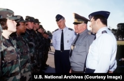 Personnel from a U.S. missile maintenance squadron are introduced to General Igor Sergeyev in December 1993.