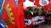 Supporters of Russia's Other Russia party take part in a rally in St. Petersburg on February 23 in support of the forces in eastern Ukraine and southern Russia pressing for a united "Novorossia" under Russian rule.