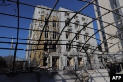 A damaged hospital following a Russian drone strike in Odesa on February 19, 2025.