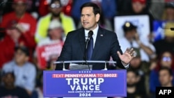 U.S. Senator Marco Rubio speaks at a campaign rally for Donald Trump before his reelection in Allentown, Pennsylvania, on October 29.