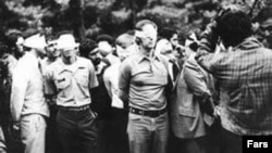 American hostages in Iran are shown during the seizure of the U.S. Embassy by a group of Islamist students.