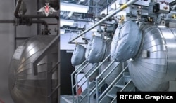 Left: a cistern visible in footage of Shoigu's visit to the Sergiyev Posad-6 facility; right: similar-looking cisterns at a laboratory under the U.S. National Institute of Allergy & Infectious Diseases