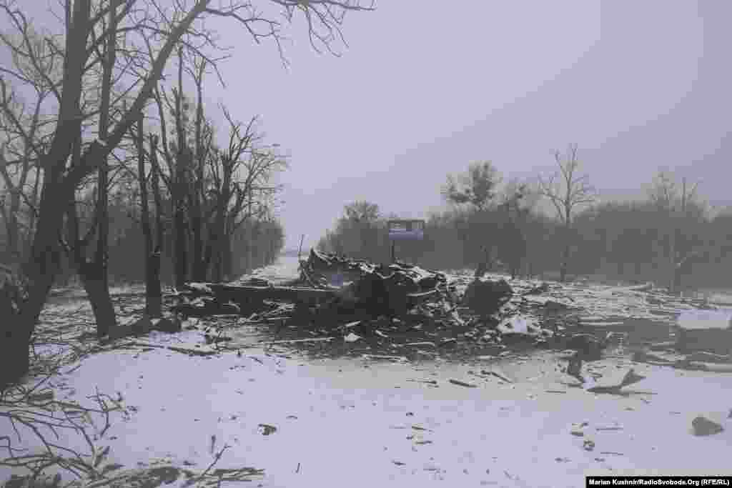 The remnants of a Russian military vehicle near Kharkiv on February 25.