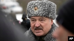 Belarusian President Alyaksandr Lukashenka visits the Osipovichi training ground during Russia-Belarus military drills on February 17.