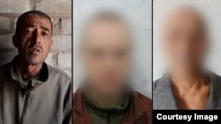 Alisher Tursunov (left) pictured with other Ukrainian prisoners of war whose identities were obscured.